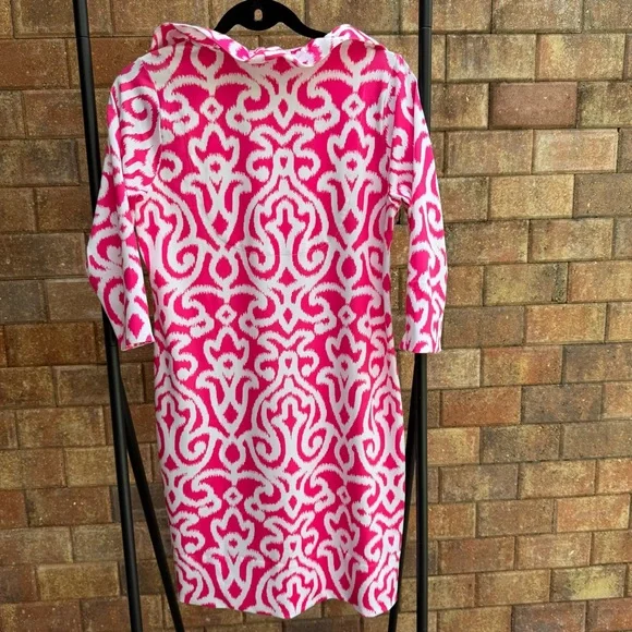 Gretchen Scott Design Vibrant Pink and White Midi Dress Size M - Picture 4 of 5